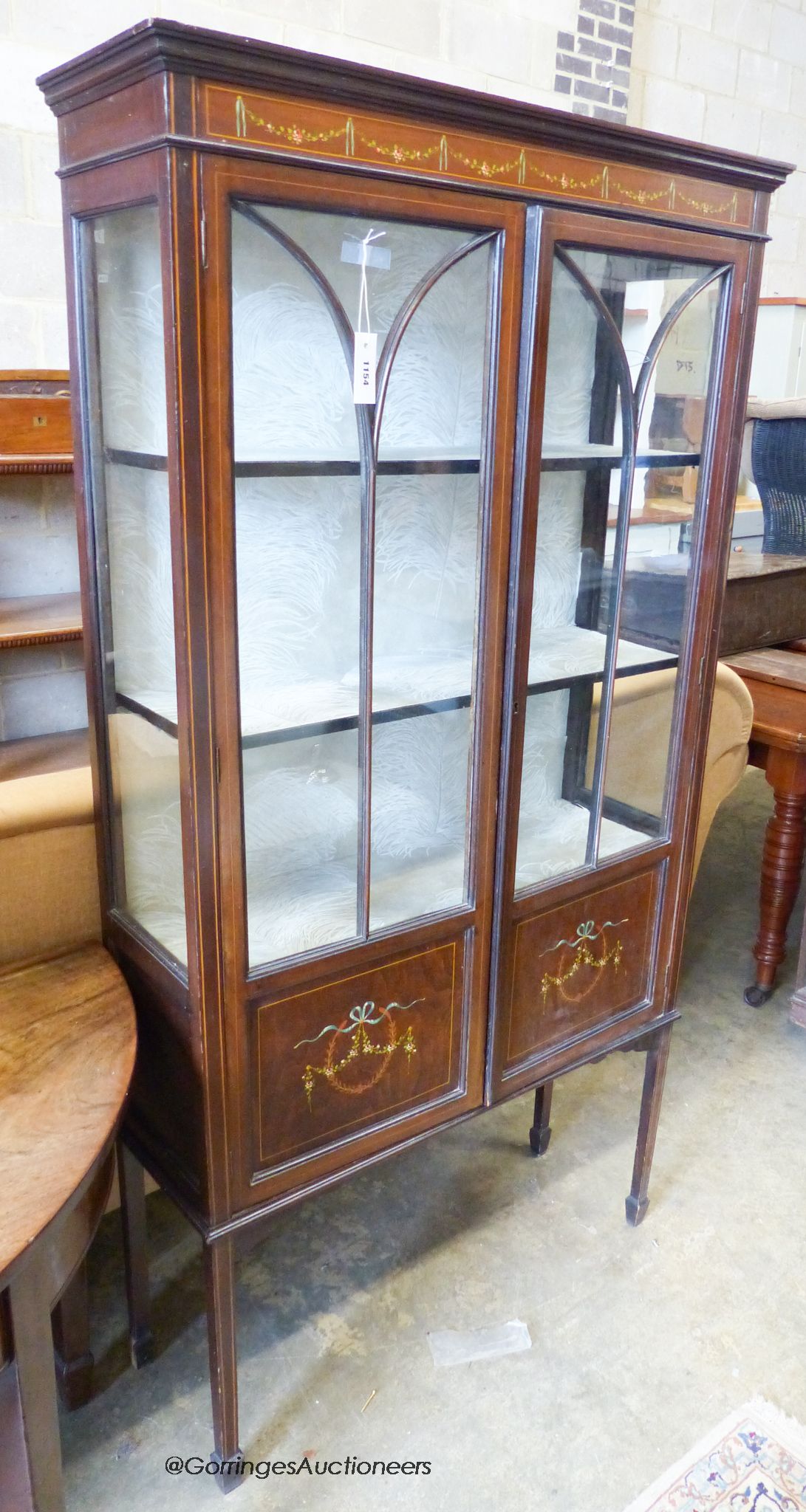 An Edwardian painted mahogany display cabinet. W-89, D-30, H-171cm.